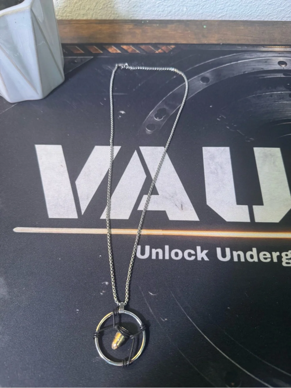 Cyberpunk Black and Silver Bullet Ring Pendant Necklace